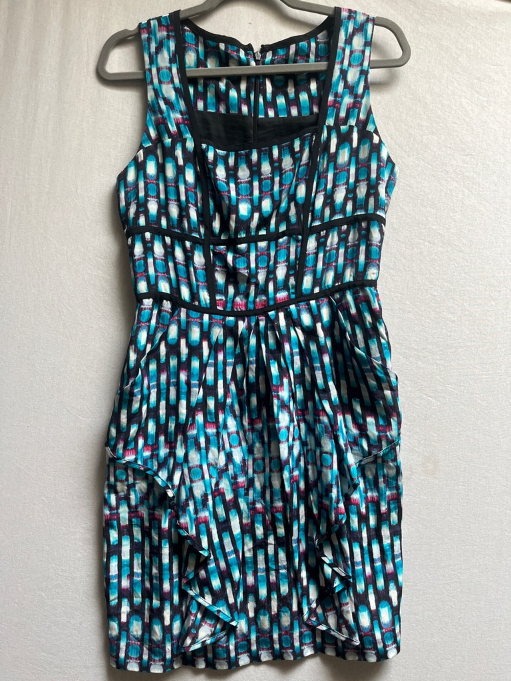 Cynthia Steffe Silk Teal Geometric Sleeveless Dress Sz 4